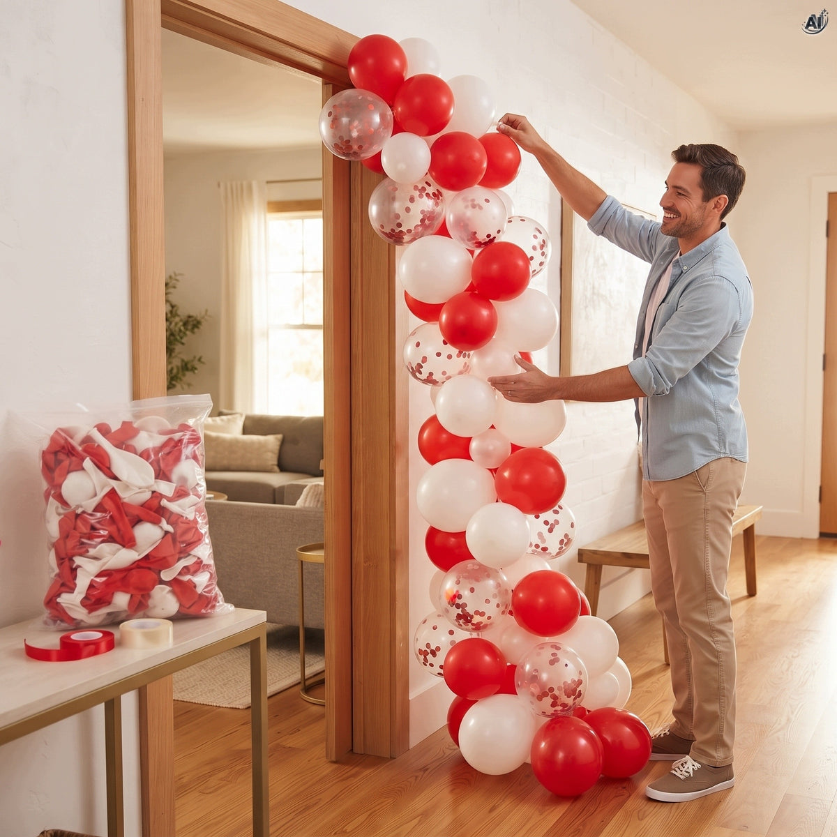 Balony Czerwono-Białe 114 szt. z Konfetti
