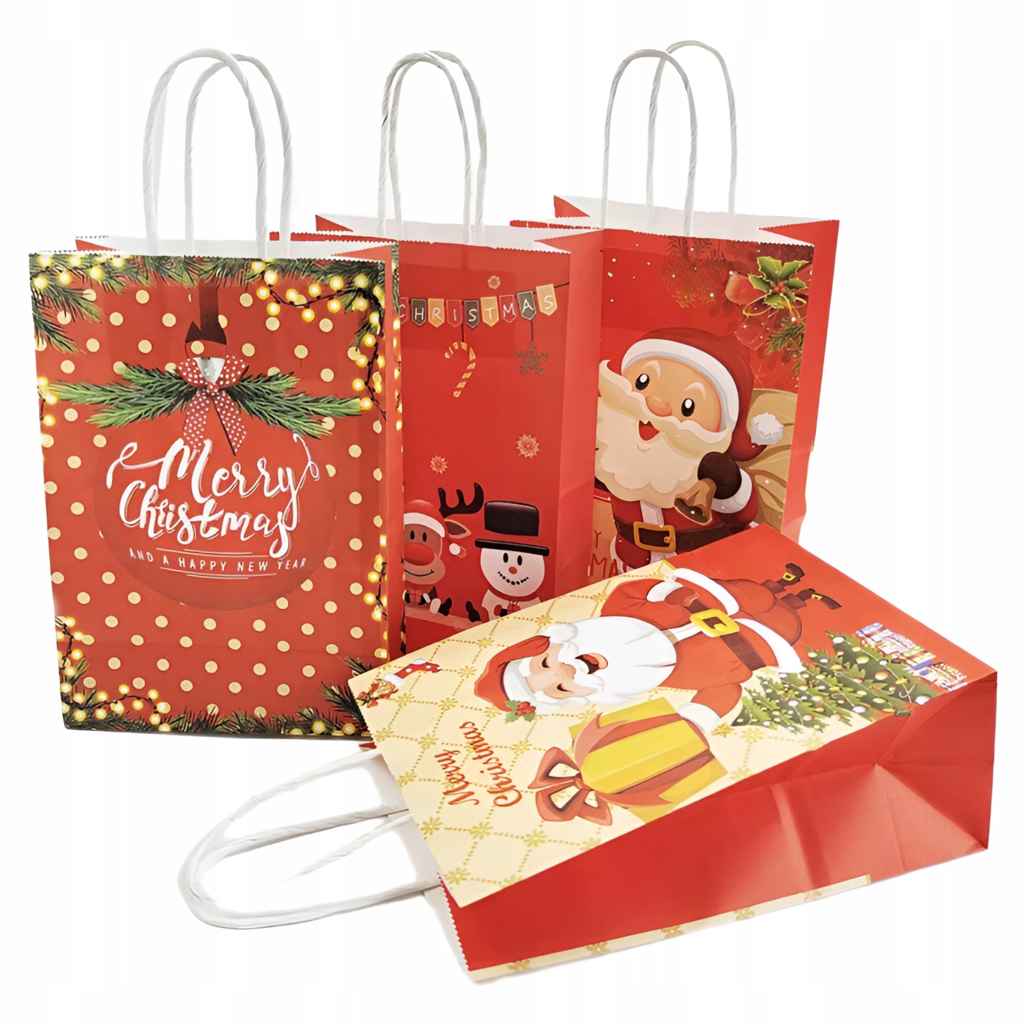 Torba Papierowa z uchwytem skręcanym 330x120x260mm czerwony Mikołaj 4szt.