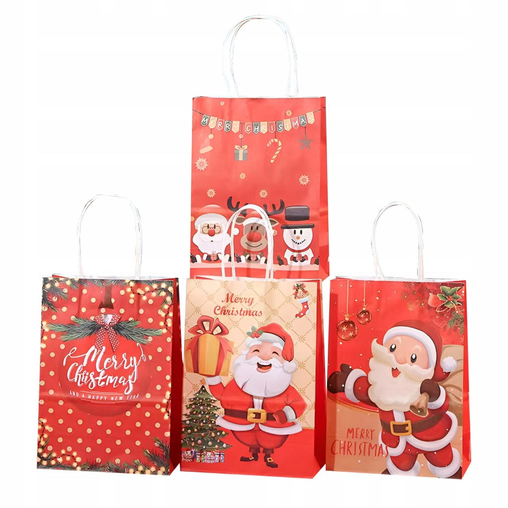 Torba Papierowa z uchwytem skręcanym 270x110x210mm czerwony Mikołaj 4szt.