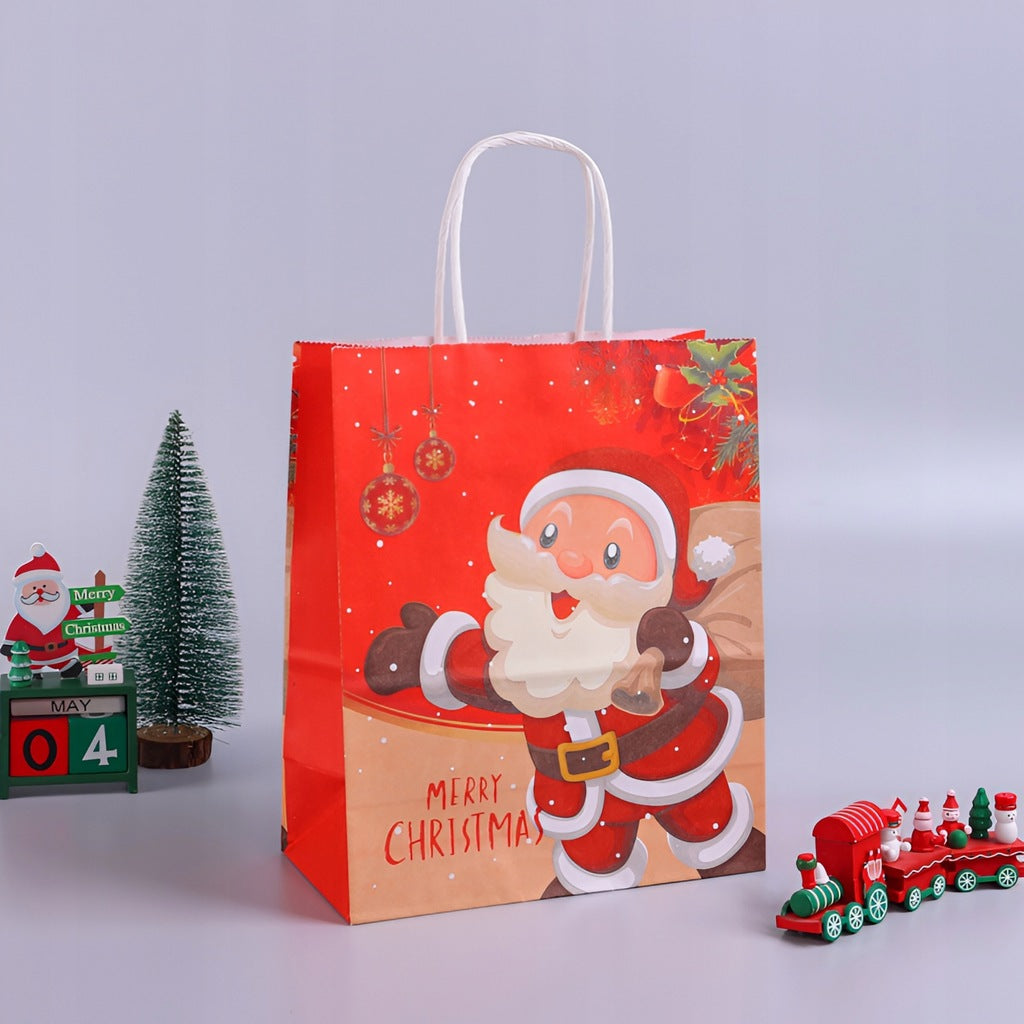 Torba Papierowa z uchwytem skręcanym 270x110x210mm czerwony Mikołaj 4szt.