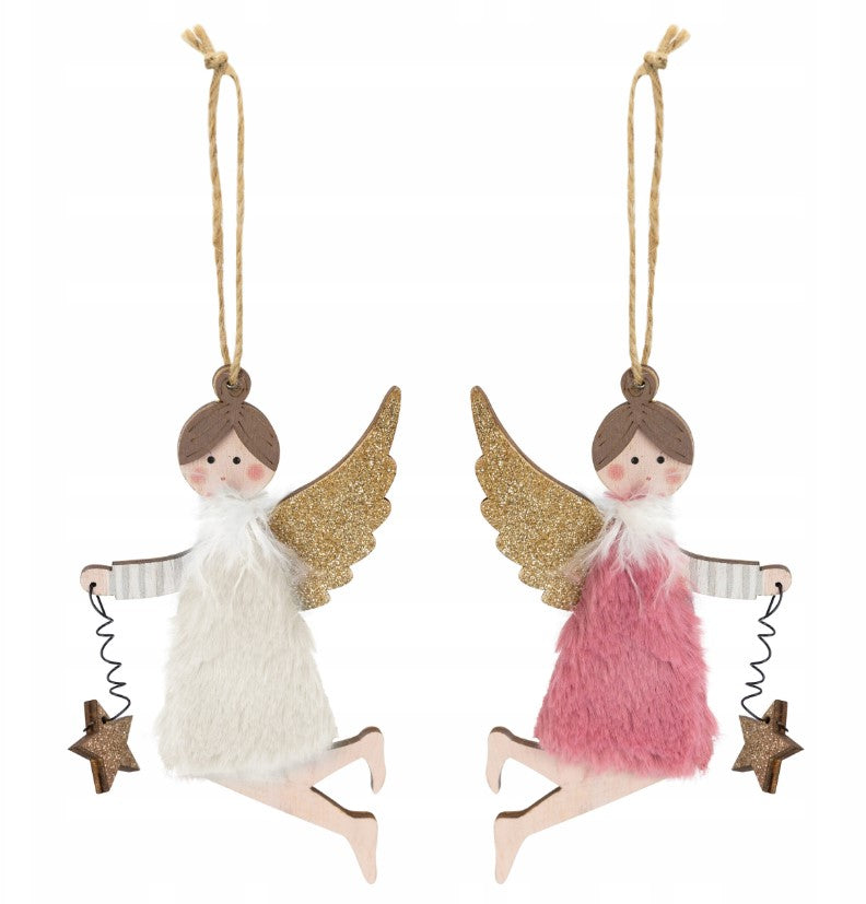 Anioł świąteczny figurka wisząca drewniana zawieszka choinkowa 16 cm
