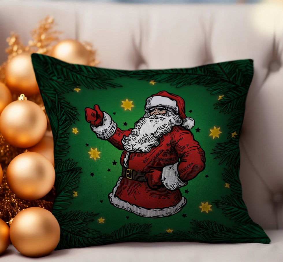 Świąteczna poszewka dekoracyjna 25×25 cm zielona Święty Mikołaj