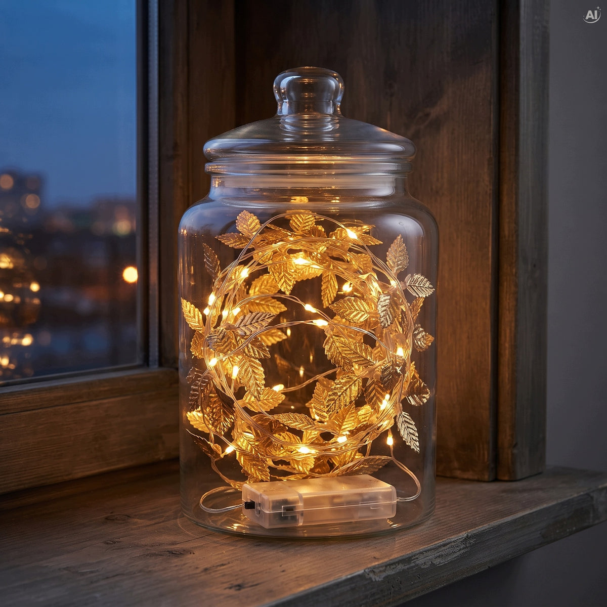 Girlanda Świetlna Złote Listki 20 LED 2 m