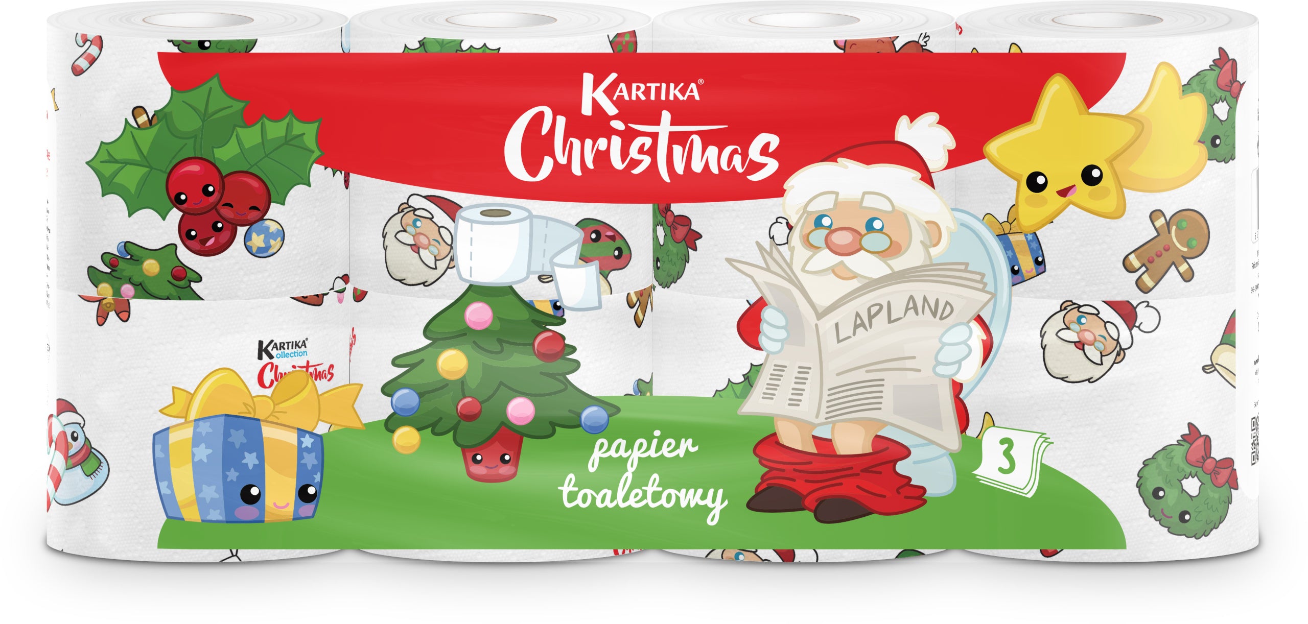 Papier toaletowy świąteczny 3-warstwowy 8 rolek, wzór Mikołaj Kartika