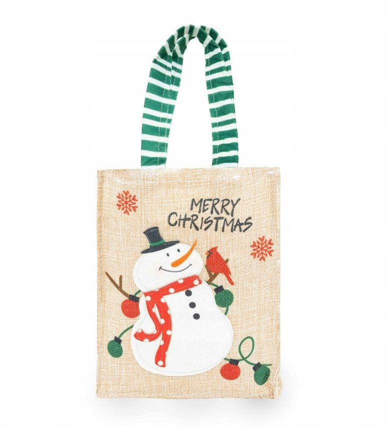Torba Jutowa 15x4x19cm Beżowa z Bałwanem MERRY CHRISTMAS