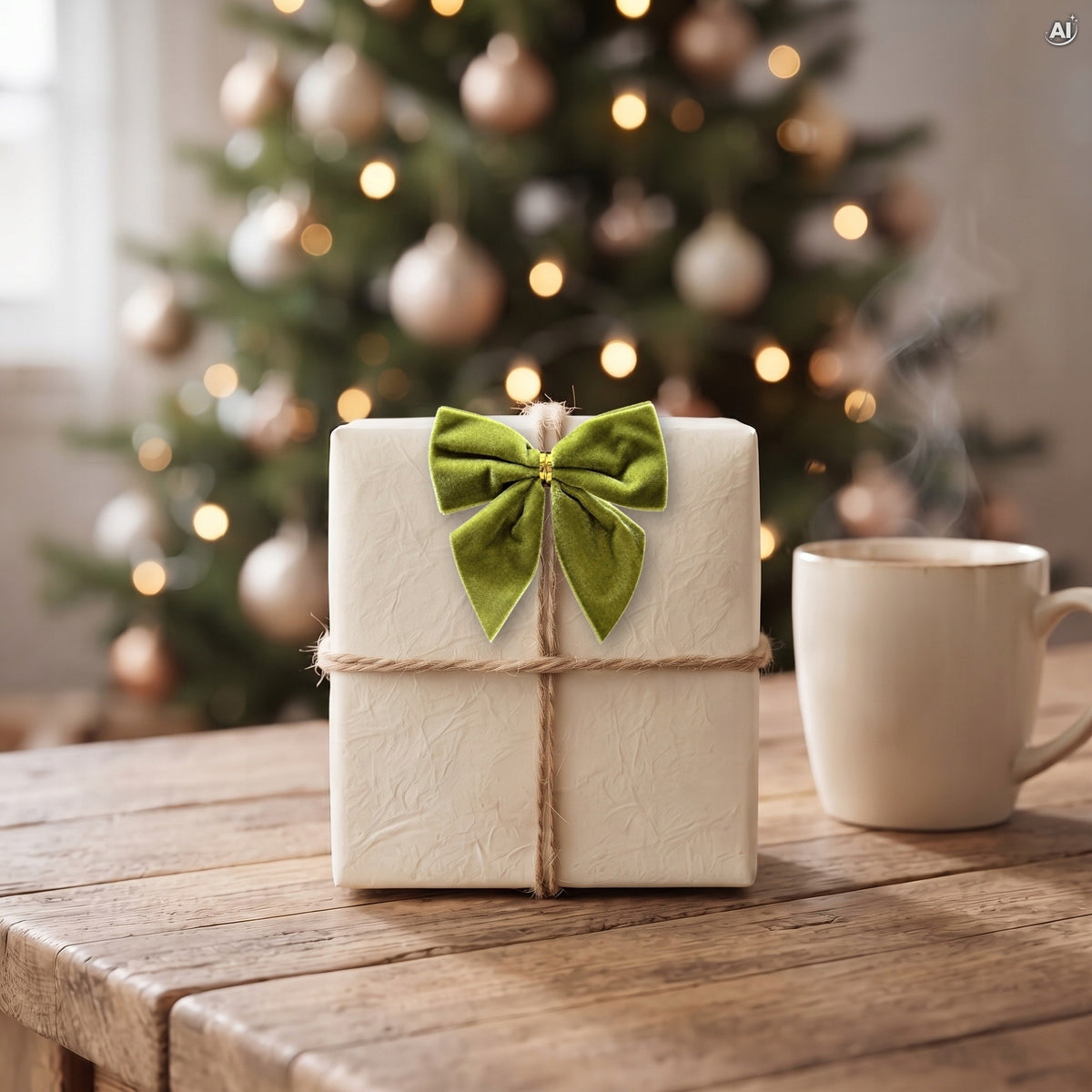 Kokarda Welurowa na Choinkę Zielona 8 × 9 cm z Drucikiem