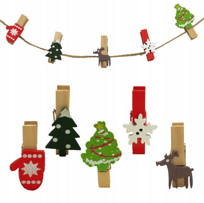 Klamerki drewniane świąteczne dekoracyjne spinacze 10 szt.