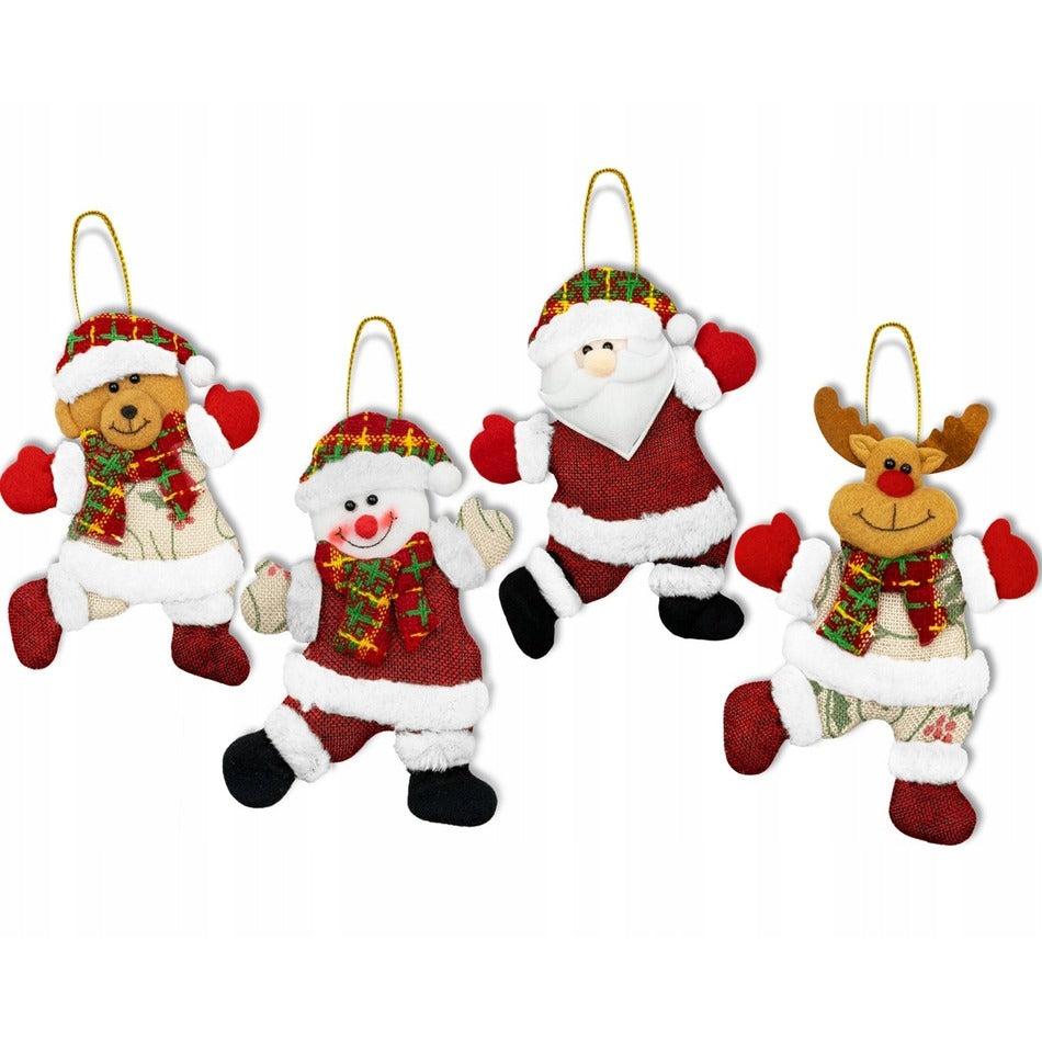 Zawieszki na choinkę Miś, Renifer, Mikołaj, Bałwan 4szt.