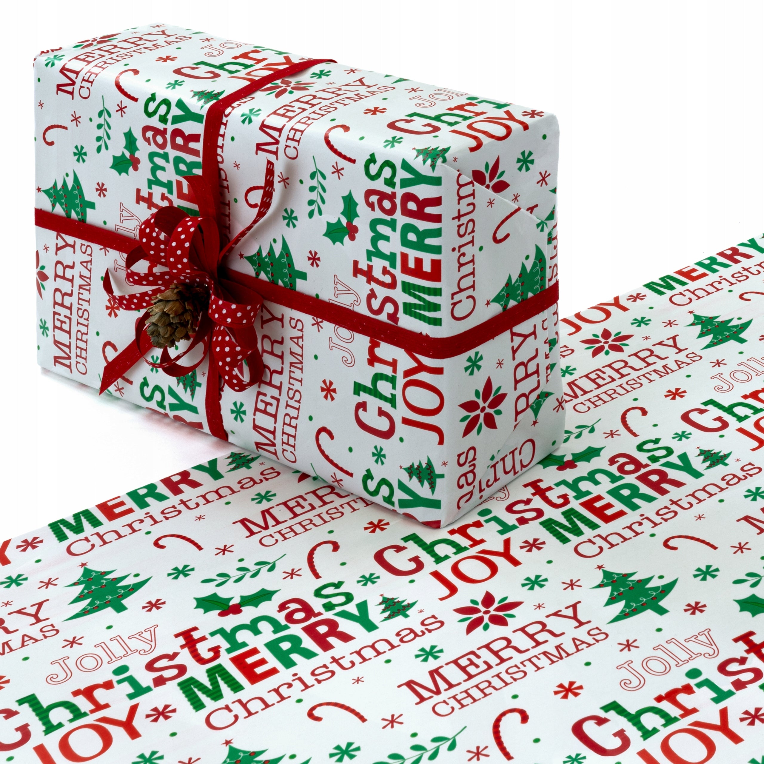 Papier pakowy świąteczny biały 70cm×5m wzór „Merry Christmas”