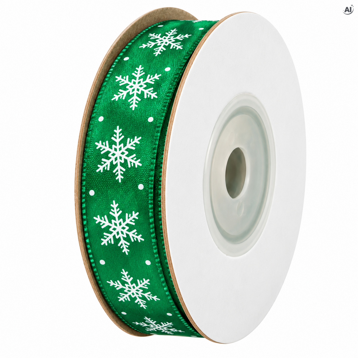 Tasiemka ZIELONA w śnieżynki 12mm