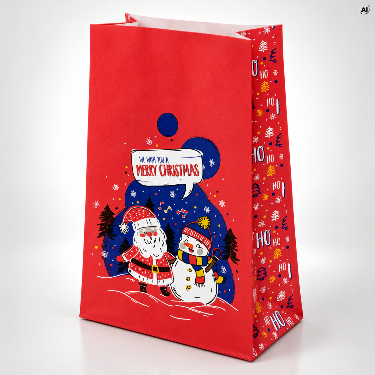 Torba papierowa klockowa 160x80x270mm czerwona We Wish You a Merry Christmas