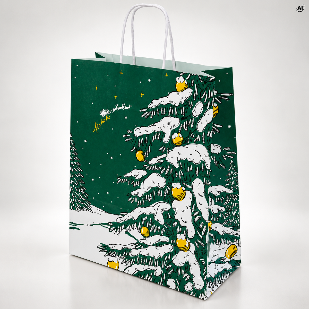 Torba papierowa świąteczna 240x100x320mm  Zielona Choinka