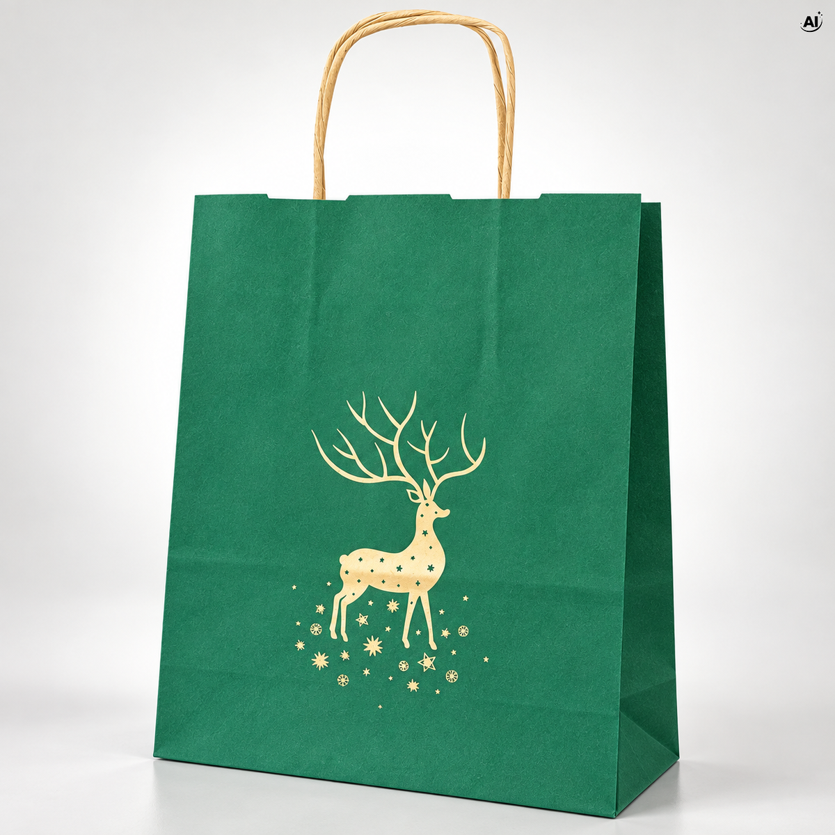 Torba Papierowa Świąteczna 180x80x225 Zielona Renifer 5szt