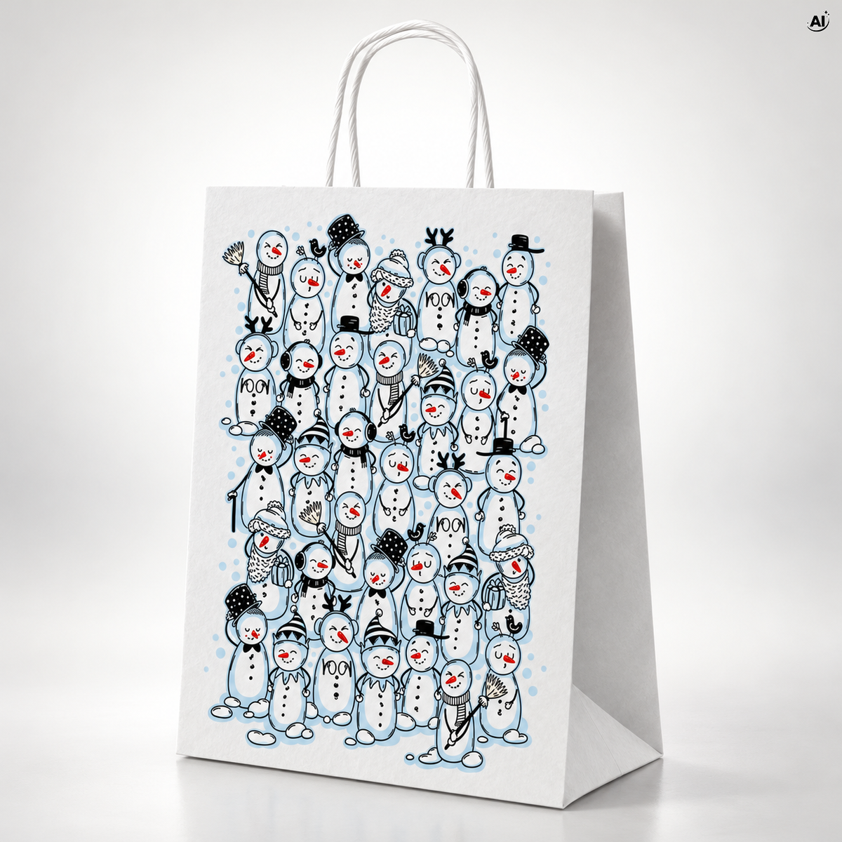 Torba papierowa świąteczna 240x100x320mm Bałwanki
