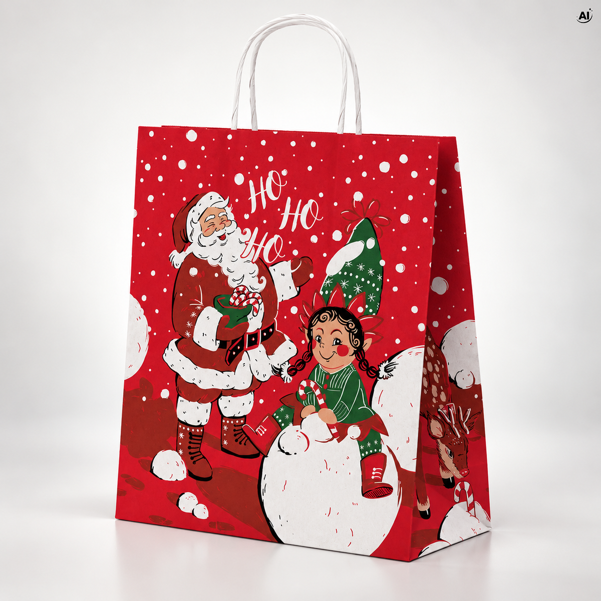Torba papierowa świąteczna 180x80x220mm Czerwona Mikołaj Elf
