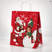 Torba papierowa świąteczna 180x80x220mm Czerwona Mikołaj Elf