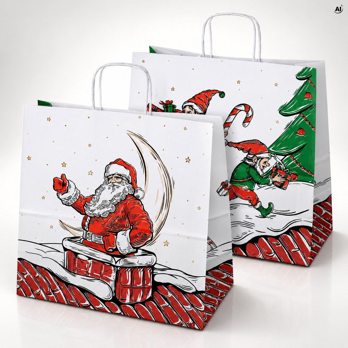 Torba papierowa świąteczna 400x180x390 mm Mikołaj i Elf