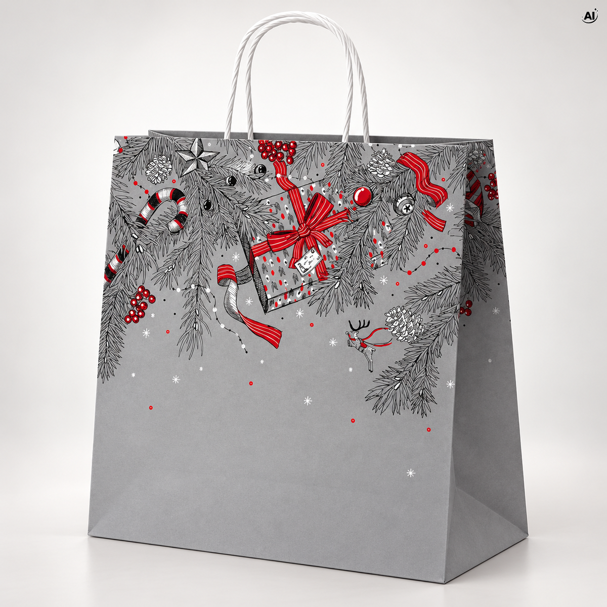 Torba papierowa świąteczna 320x160x380mm Szara Merry Christmas