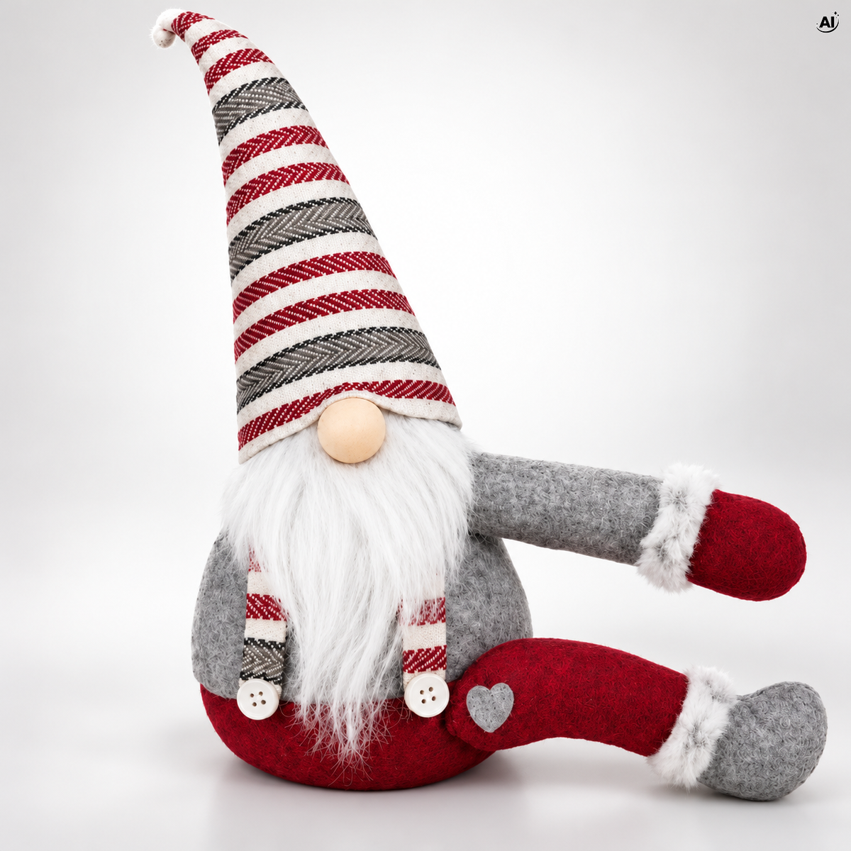 Świąteczny Skrzat Stojący z Szelkami Czerwono-Szary 60cm