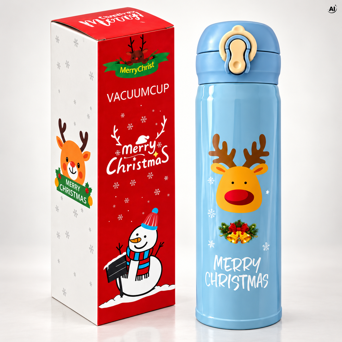 Kubek Termiczny Świąteczny Błękitny Renifer 500ml