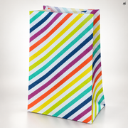 Torba papierowa klockowa 160x80x270mm Biała w kolorowe paski