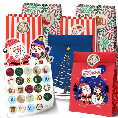 Kalendarz adwentowy DIY 24 torebki papierowe 24 naklejki