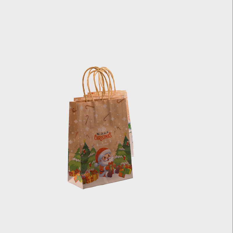 Torba Papierowa z uchwytem skręcanym 210x80x150mm brązowa wzór Świąteczny 4szt.