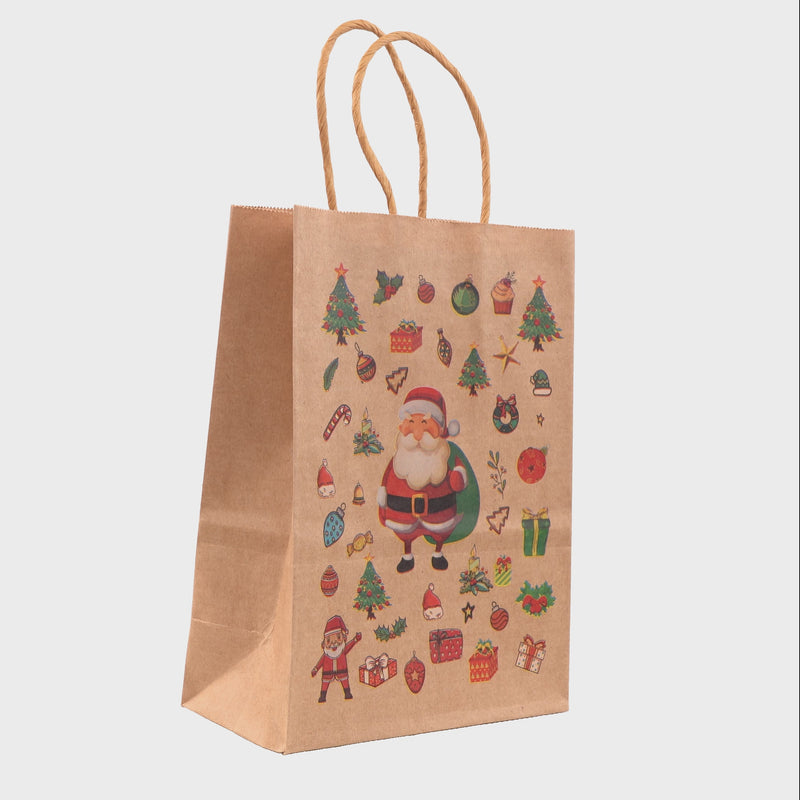 Torba Papierowa z uchwytem skręcanym 210x80x150mm brązowa wzór Świąteczny 4szt.