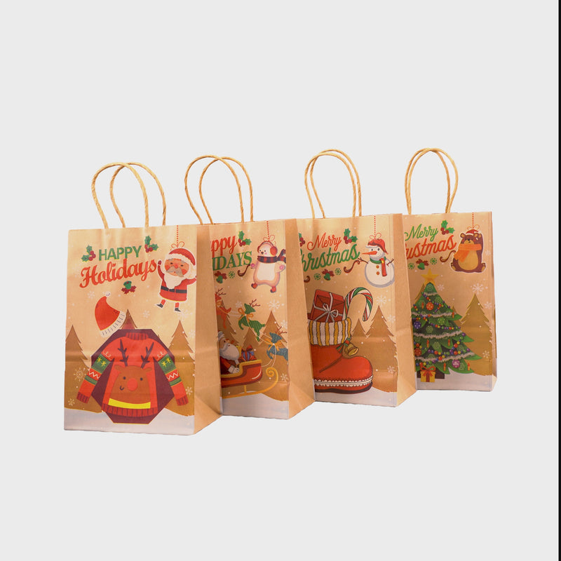 Torba Papierowa z uchwytem skręcanym 210x80x150mm brązowa wzór Świąteczny 4szt.