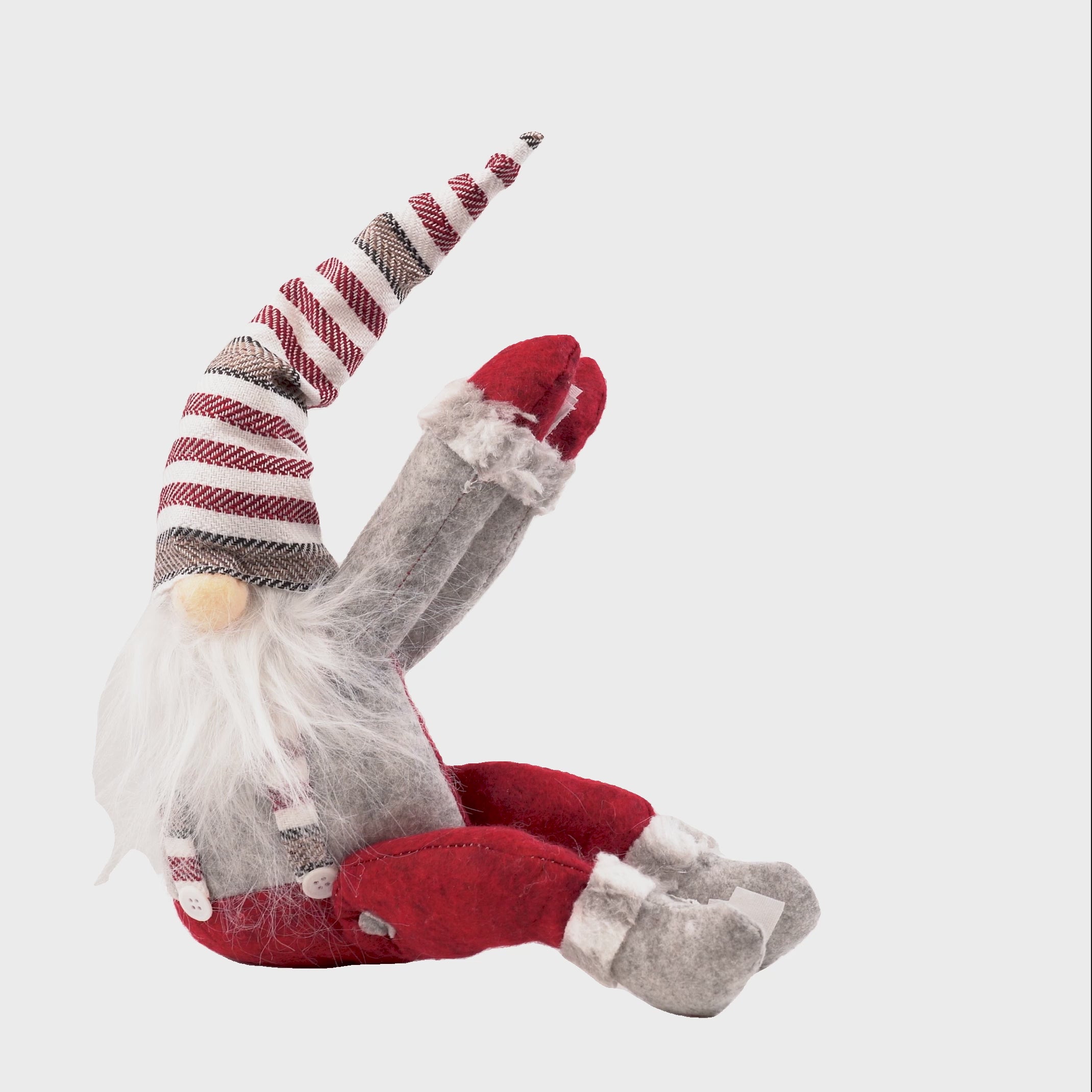 Wczytaj wideo: Świąteczny Skrzat Stojący z Szelkami Czerwono-Szary 60cm