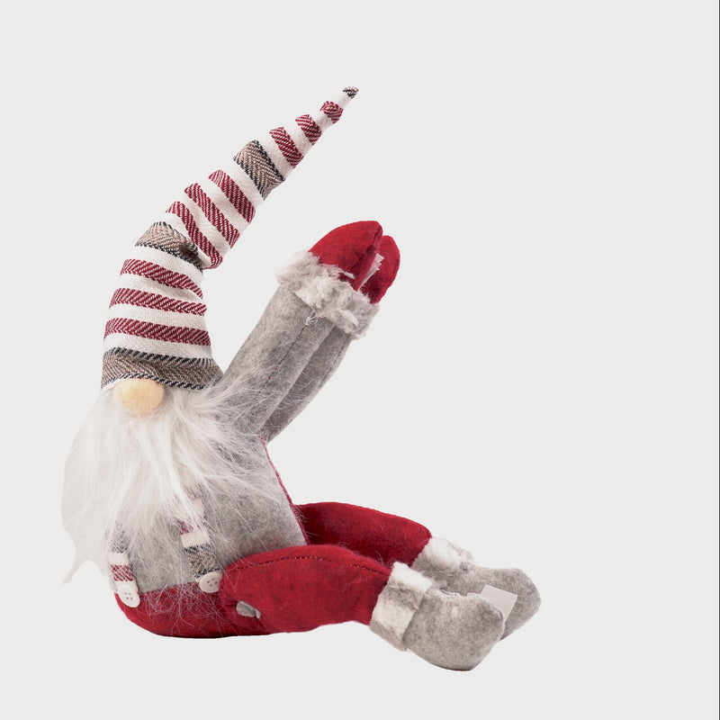 Świąteczny Skrzat Stojący z Szelkami Czerwono-Szary 60cm