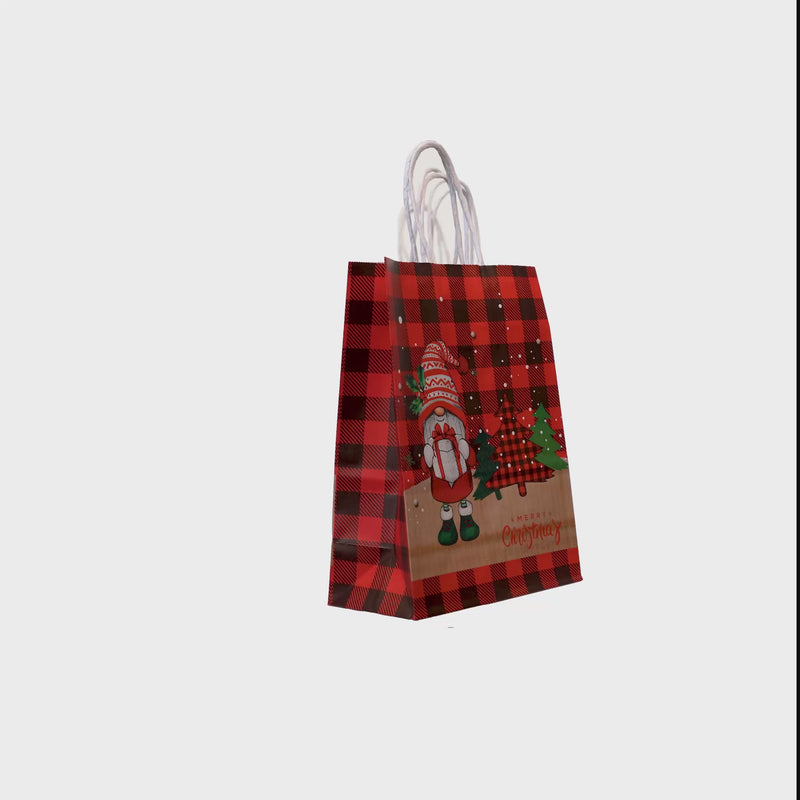 Torba Papierowa z uchwytem skręcanym 330x120x260mm czerwona krata wzór Świąteczny 4szt.