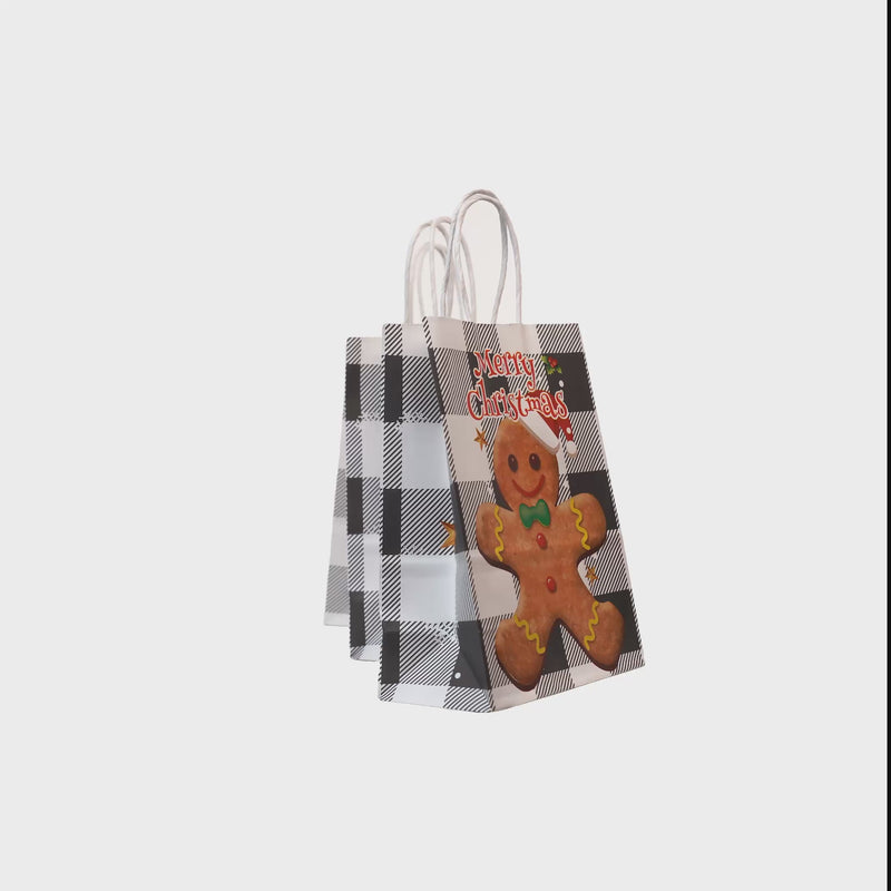 Torba Papierowa z uchwytem skręcanym 330x120x260mm czerwona krata wzór Świąteczny 4szt.