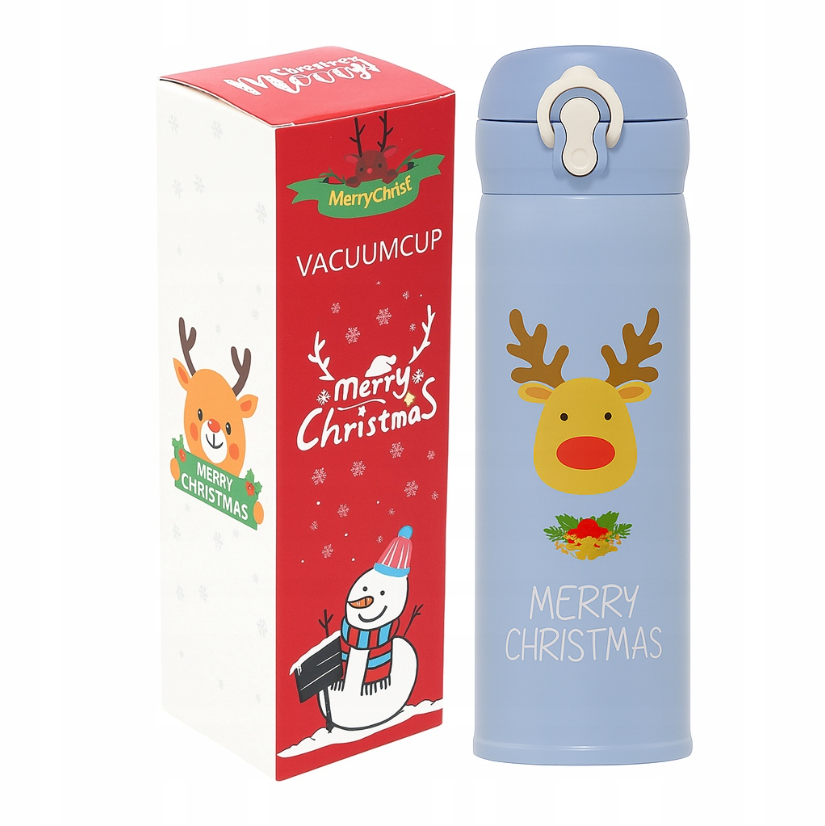 Kubek Termiczny Świąteczny Błękitny Renifer 500ml