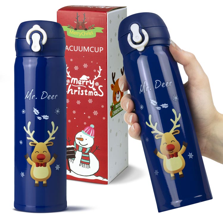 Termos świąteczny granatowy Mr. Deer – z motywem renifera, zimowy design 380 ml