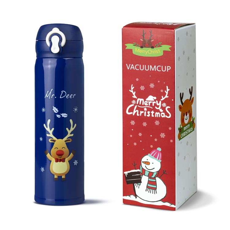 Termos świąteczny granatowy Mr. Deer – z motywem renifera, zimowy design 380 ml