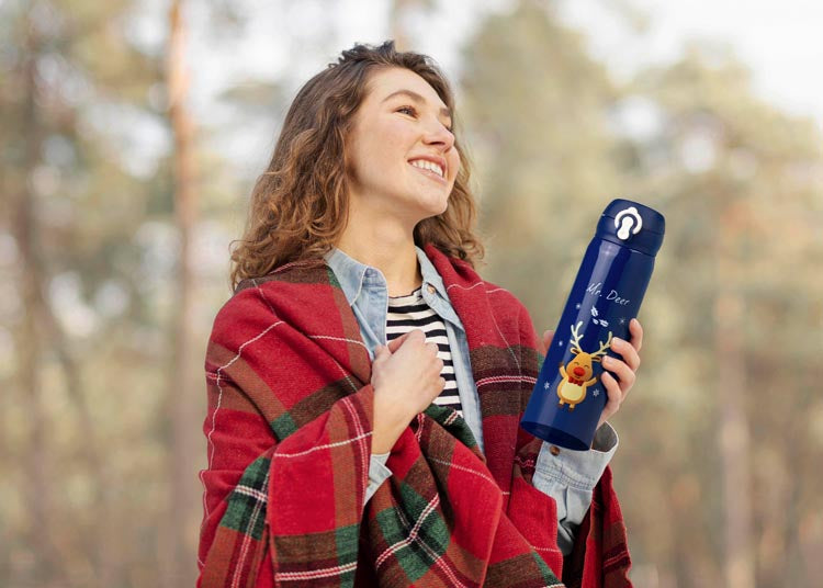 Termos świąteczny granatowy Mr. Deer – z motywem renifera, zimowy design 380 ml