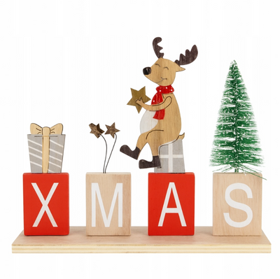 Świąteczna figurka drewniana XMAS z Choinką